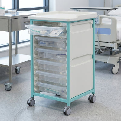 Steel Single Column Tray Trolley with 6 Drawers - 100mm Depth