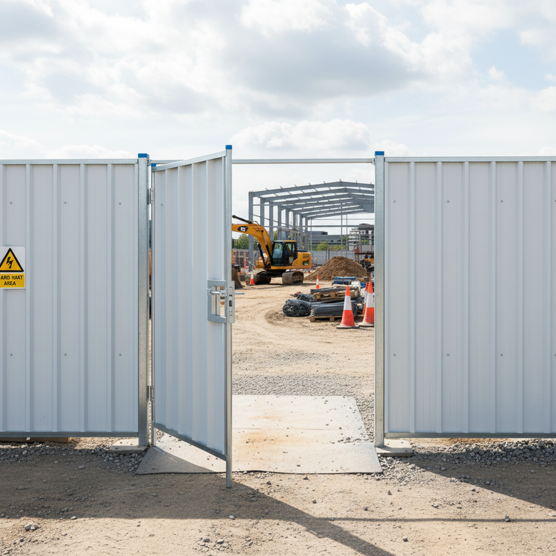 Light Gray Heavy Duty Steel Hoarding Pedestrian Gate - 2.4m Height