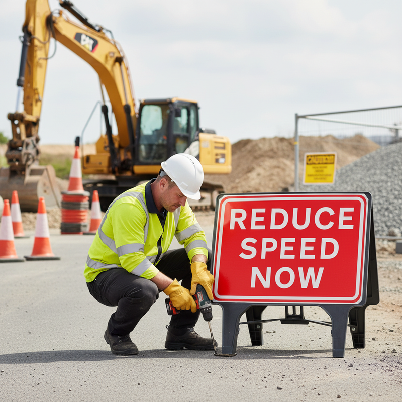 Light Gray Premium Reduce Speed Now Sign - 1050x750mm for Traffic Safety
