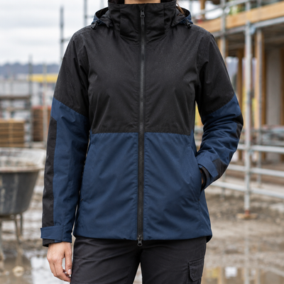 Women's EN 342/EN 343 Waterproof Insulated Work Coat - Navy/Black