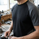 Two-Tone Cotton Crew Neck Work T-Shirt - Black/Steel Grey
