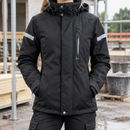 Women's Waterproof Insulated Work Jacket with Detachable Hood - Black