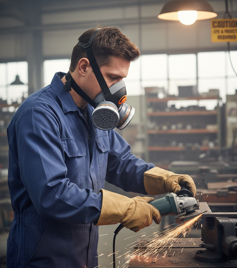 Dark Slate Gray Premium Respiratory Half Mask with Dual Cartridges for Heavy Duty Use