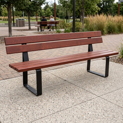 1.5m Wood and Steel Bench with Backrest