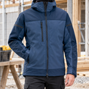 Hooded Softshell Stretch Work Jacket with Multiple Pockets - Navy