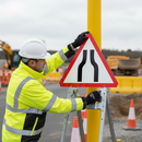 Light Gray Professional Road Narrows Both Sides Quick-Fit Sign Face Diagram 516