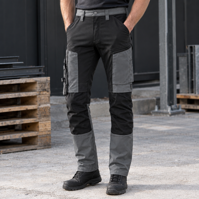 EN 14404 Stretch Work Trousers, Tool Pockets - Steel Grey/Black