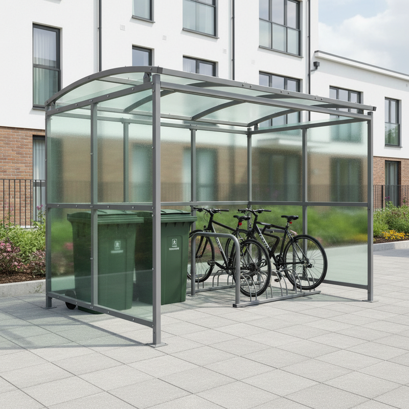 Light Gray Premium Bin/Cycle Shelter with Clear PETG Cladding - 1m to 5m