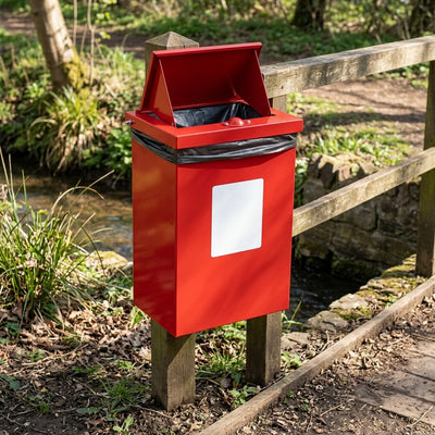 Post mountable galvanised steel dog waste bin with chute