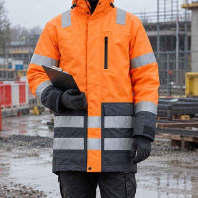Class 3 Waterproof High Visibility Parka - Orange/Steel Grey