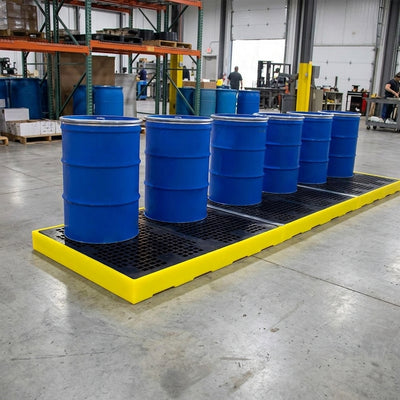 8-Drum Low-Profile Modular Bunded Spill Deck – 600L Sump