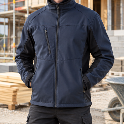 Lightweight Softshell Work Jacket with Fleece Collar - Dark Navy/Black