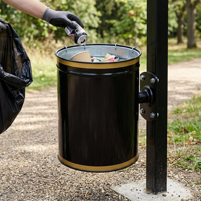 Open-top Post-mounted Steel Litter Bin, 40 litre, rust-resistant