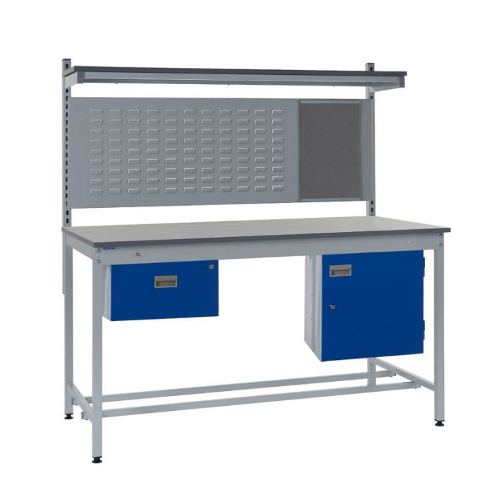 Light Slate Gray Express Square Tube Workbench Kit C - Single Drawer Storage Cupboard - 760mm Rear Support Posts