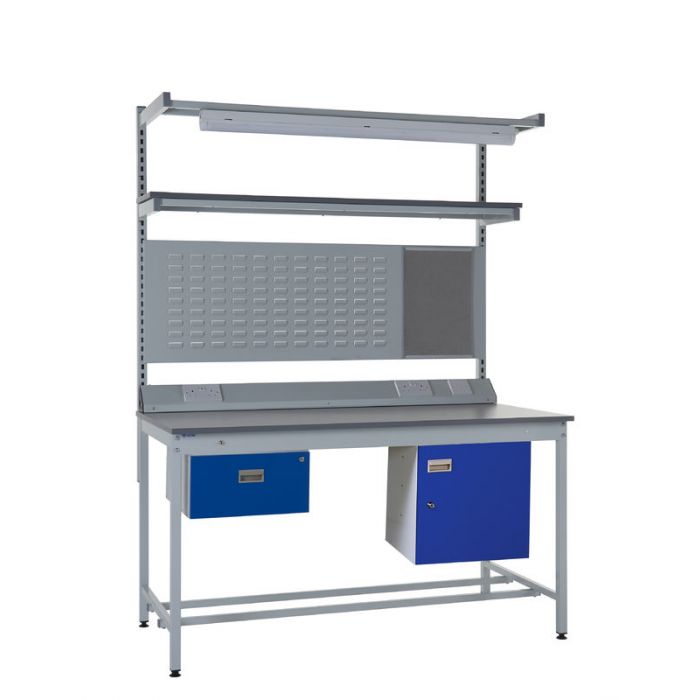 Light Slate Gray Express Square Tube Workbench Kit E - Single Drawer, Storage Cupboard - 1180mm Rear Support Posts