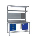 Light Slate Gray Express Square Tube Workbench Kit F - Storage Cupboard, Triple Drawer Unit - 1180mm Rear Support Posts