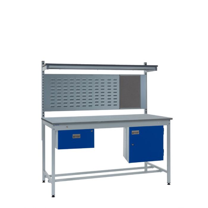Light Slate Gray Express Esd Square Tube Workbench Kit C - Single Drawer, Storage Cupboard - 760mm Rear Support Posts