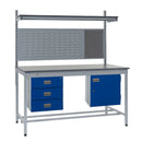 Light Slate Gray Express Square Tube Workbench Kit D - Storage Cupboard, Triple Drawer Unit - 760mm Rear Support Posts