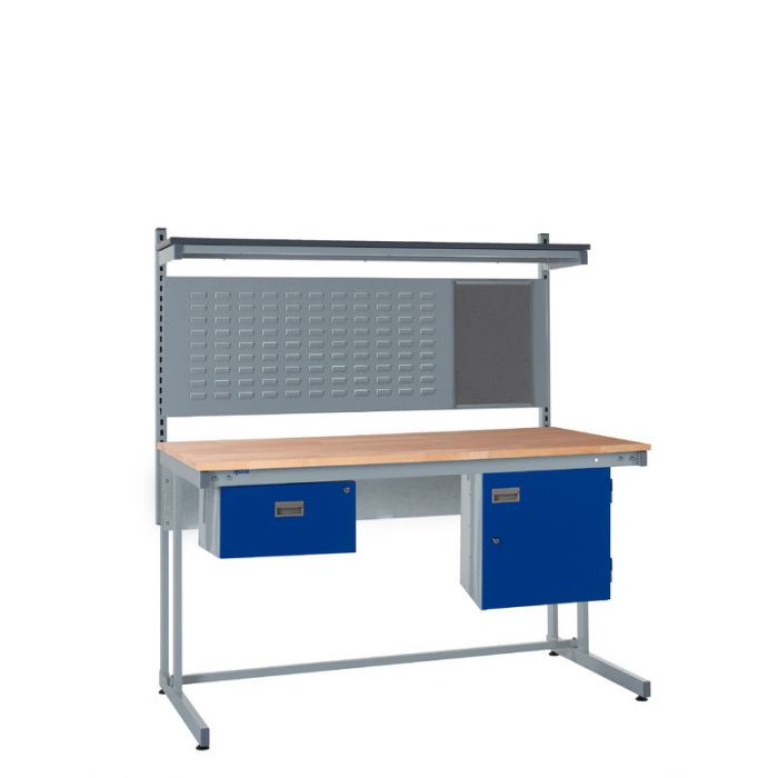 Light Slate Gray Express Cantilever Workbench Kit C - Single Drawer, Storage Cupboard - 760mm Rear Support Posts