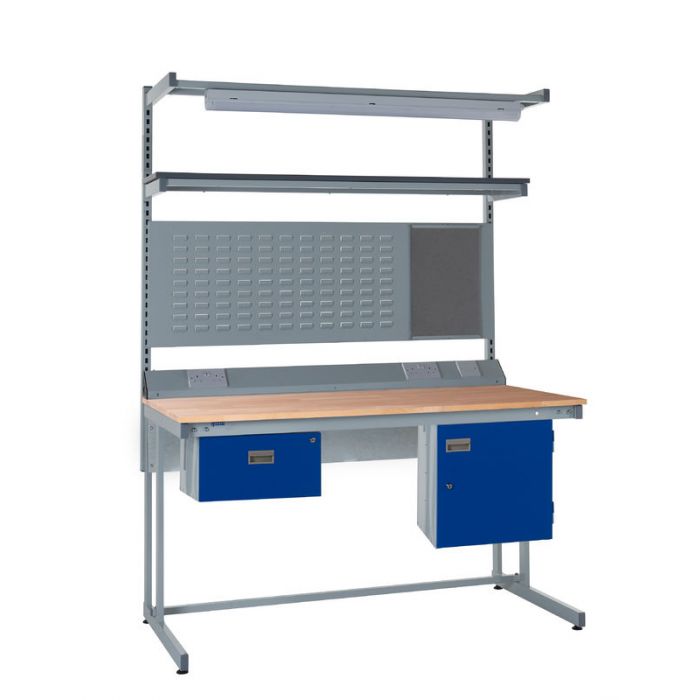 Light Slate Gray Express Cantilever Workbench Kit E - Single Drawer, Storage Cupboard - 1180mm Rear Support Posts
