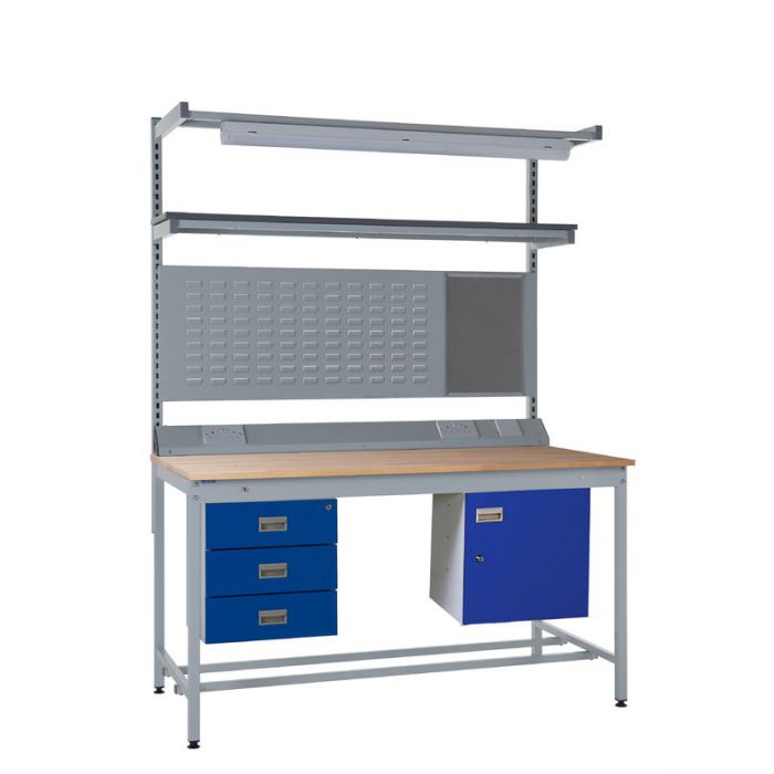 Light Slate Gray Express Square Tube Workbench Kit F - Storage Cupboard, Triple Drawer Unit - 1180mm Rear Support Posts