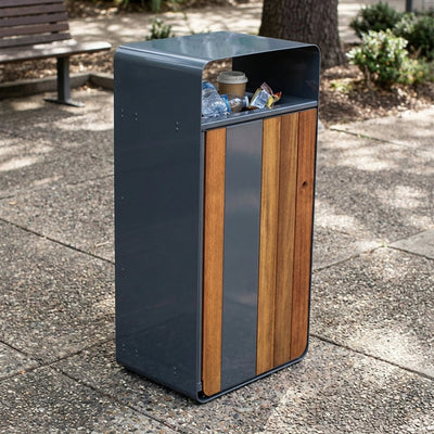 90-litre slimline galvanised steel and hardwood litter bin