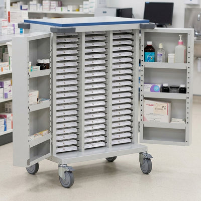 Double Door Unit Dosage Trolley – 60 Tray Capacity, Steel
