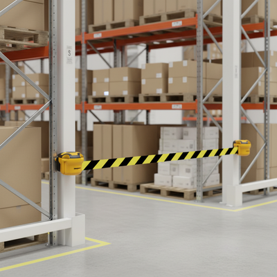 Premium Retractable Indoor Barrier with High Visibility Tape - Yellow