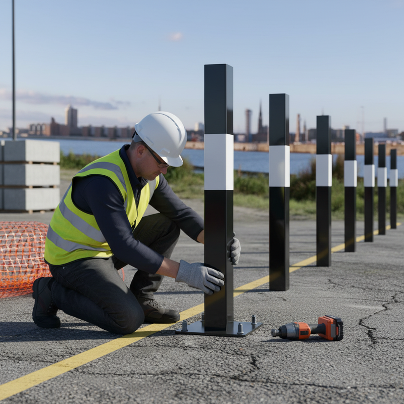 Dark Gray Heavy Duty Fixed Square Safety Bollards - 1000mm Height