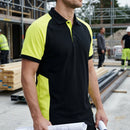 Two-Tone Polo Shirt with Raglan Sleeves - Black/Neon Yellow