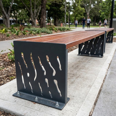 450mm x 450mm Wood and Steel Bench, Hardwood Seat