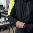 Full Zip Stretch Work Hoodie with Neon Panels - Black/Neon Yellow (view 2)
