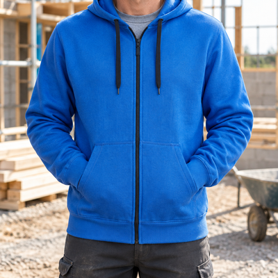 Full Zip Work Hoodie with Kangaroo Pocket - True Blue