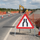 Dark Gray Heavy Duty Road Narrows Both Sides Triangle Metal Sign Face 750mm