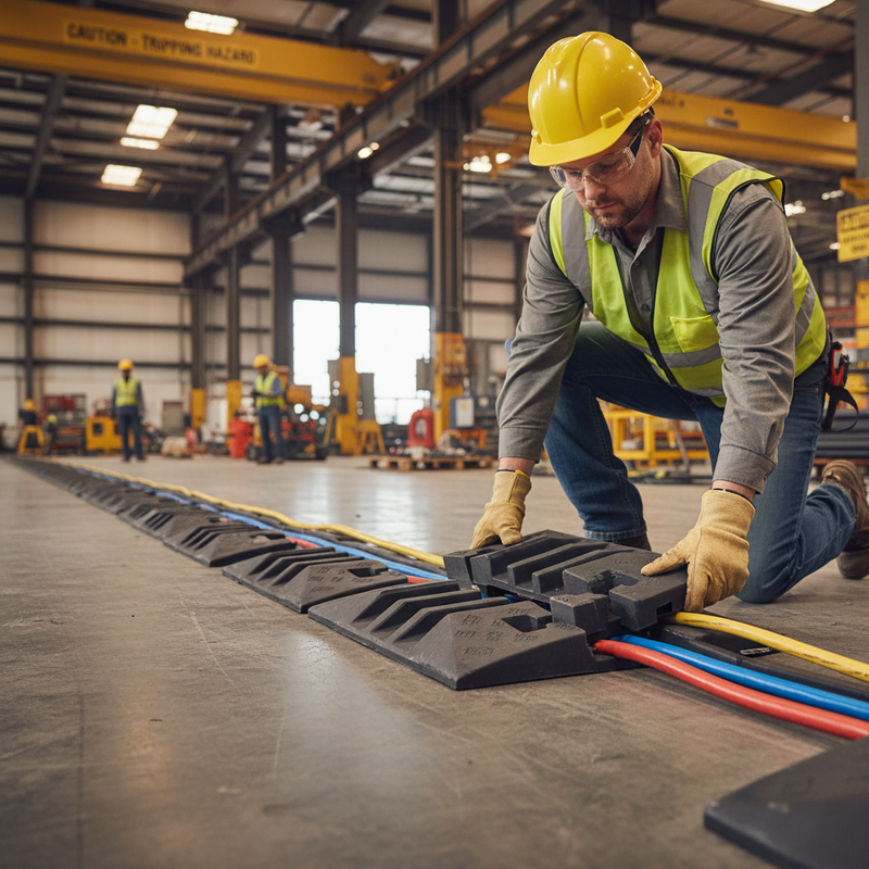 Dim Gray Premium Large 3-Channel Cable Ramp - End Piece for Cables and Hoses