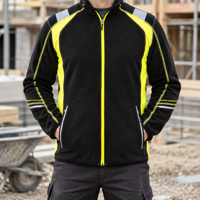 Black/Hi-Vis Yellow Microfleece Work Coat with Reflective Tape