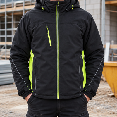 Insulated Weatherproof Winter Coat - Black/Hi-Vis Yellow