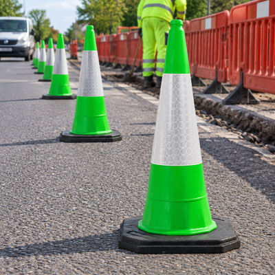 Two-Part Traffic Cone with Reflective Sleeve - 1000mm Green