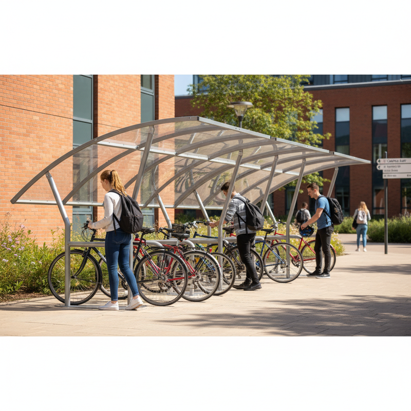 Dim Gray Premium Cycle Shelter with Curved Roof - Extension Bays Available