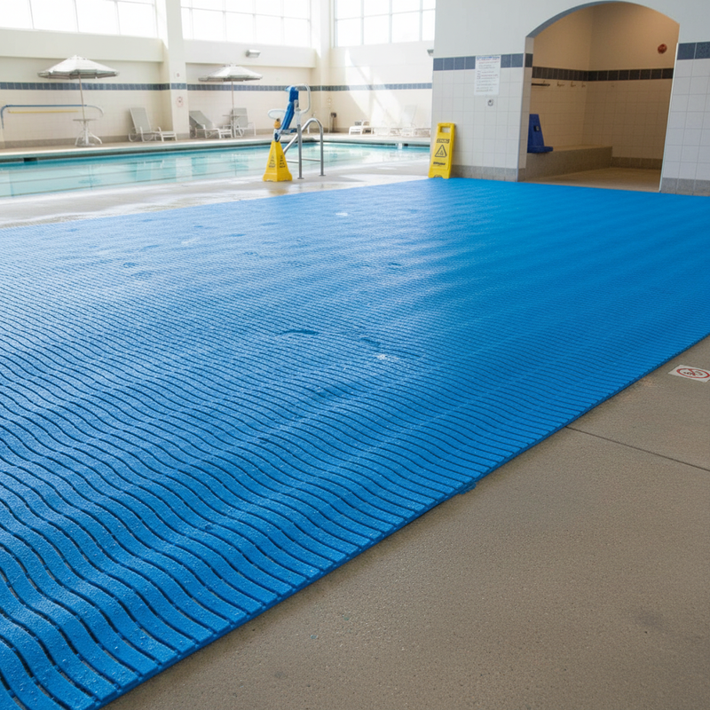 Steel Blue Premium Anti-Slip Duckboard Matting for Gyms and Pools