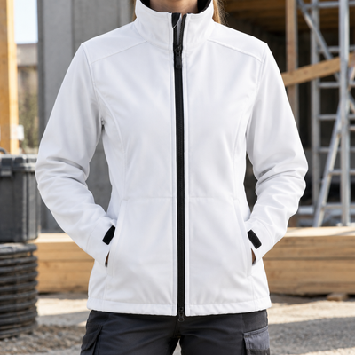 Women's Windproof Softshell Work Jacket with High Collar - White