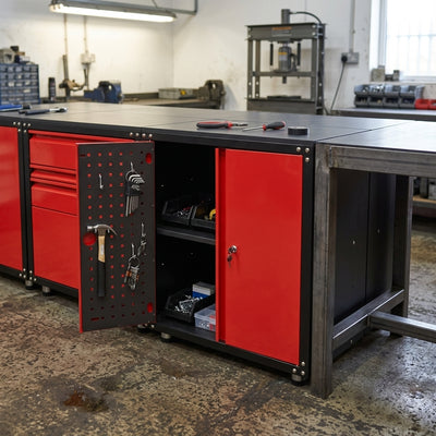 Steel 2-Door Modular Cabinet with Worktop and Pegboard Storage