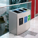 Three-compartment recycling bin, 240 litre capacity, galvanised steel