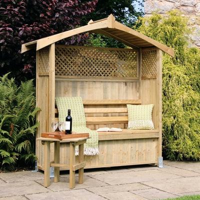 Three Seat Wooden Arbour with Storage Box