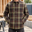 Insulated Cotton-Nylon Work Shirt, Pile Lined - Khaki Green/Black