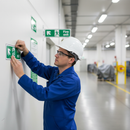 Gray Premium Fire Safety Signs - Fire Exit Up Left Arrow Directional Sign