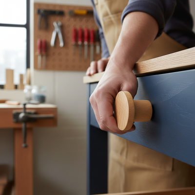 Premium 10 Pack Round Wooden Knobs 33mm Beech Wood for Cabinets and Drawers - High-Quality Professional Grade for Industrial and Commercial Applica...