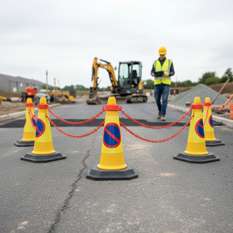 Rosy Brown Premium Traffic Cone Chain Barrier Kit - 5 x 500mm Cones, 5 Chain Holders, 5 Chains