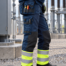 Women's Flame Retardant Stretch Trousers - Navy/Hi-Vis Yellow (view 2)