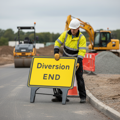 Heavy Duty Diversion End Sign 1050x750mm for Traffic Safety